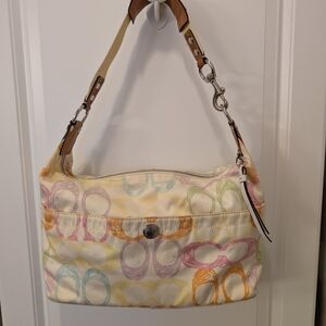 Coach Cream and Pink Shoulder Bag with Signature Pastel Design